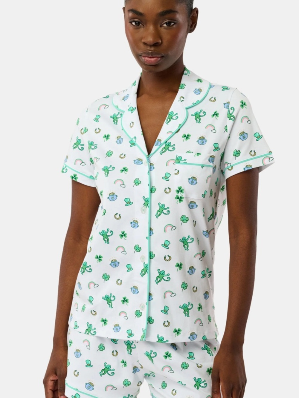 Roller Rabbit White & Green Short-Sleeve Pajama Top Luck O Monkey sold out